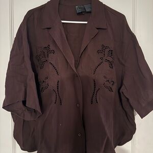H&M Brown Blouse with Floral Cut-Outs